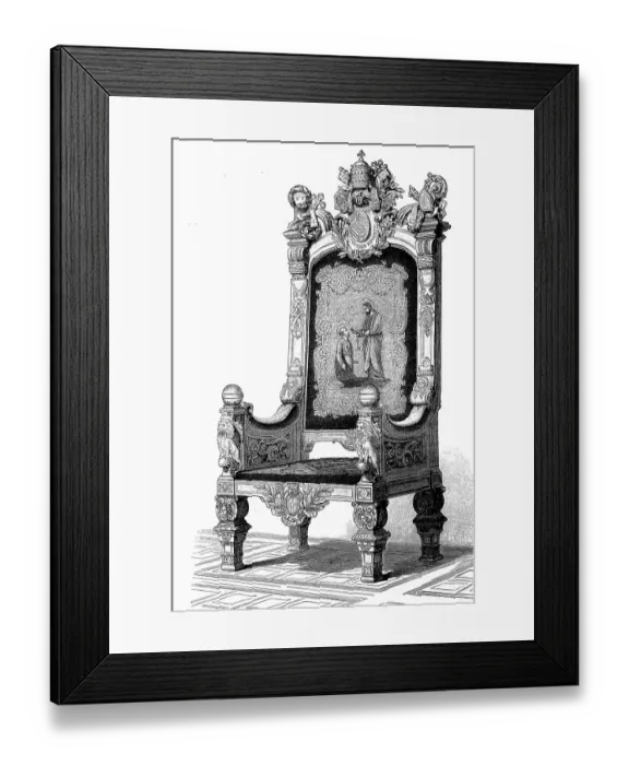 Framed Print : Throne for a Pope, made by Hippolyte Sauvrezy, Paris, France, Historic, digitally restored reproduction of an original 19th century model