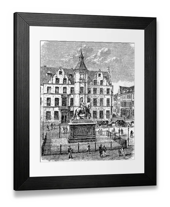 Framed Print : Market Square and Town Hall in Duesseldorf, North Rhine-Westphalia, Germany, in 1880, Historic, digitally restored reproduction of an original 19th-century painting Framed Print : Market Square and Town Hall in Duesseldorf, North Rhine-Westphalia, Germany, in 1880, Historic, digitally restored reproduction of an original 19th-century painting