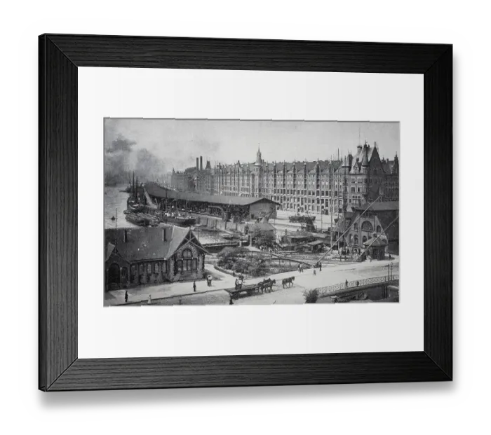 Framed Print : Warehouse in the new free port in the Speicherstadt, Hamburg, 1890, Germany, Historic, digitally restored reproduction of an original 19th-century original Framed Print : Warehouse in the new free port in the Speicherstadt, Hamburg, 1890, Germany, Historic, digitally restored reproduction of an original 19th-century original