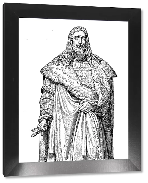 Albrecht Duerer the Younger, 21 May 1471, 6 April 1528, was a German painter, graphic artist, mathematician and art theorist, shown here after a statue in Nuremberg, Germany, Historical
