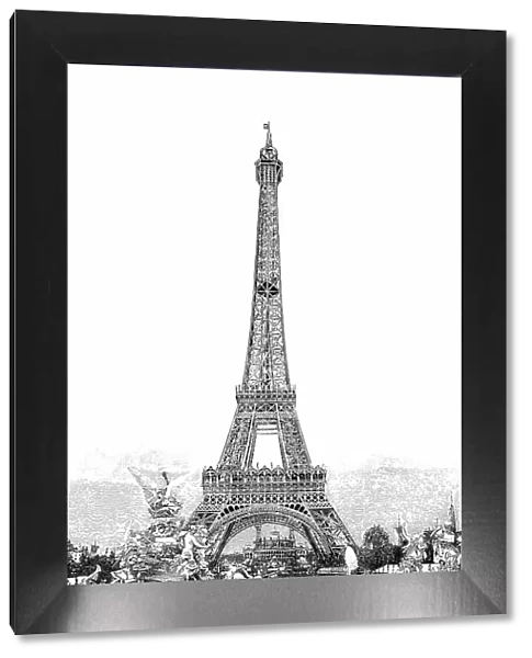 Main symbol of the fair, the Eiffel Tower, Exposition Universelle of 1889, World's Fair, Paris, France, Historic, digitally restored reproduction of an original 19th century artwork