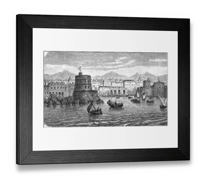 Framed Print : Civitavecchia, port city near Rome, Italy, in 1879, Historic, digitally restored reproduction of an original 19th-century artwork Framed Print : Civitavecchia, port city near Rome, Italy, in 1879, Historic, digitally restored reproduction of an original 19th-century artwork