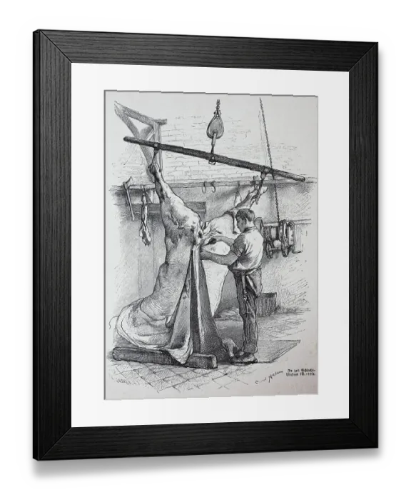 Framed Print : Butcher, Slaughterhouse in Berlin, Germany, Historical, digitally restored reproduction of an original from the 19th century