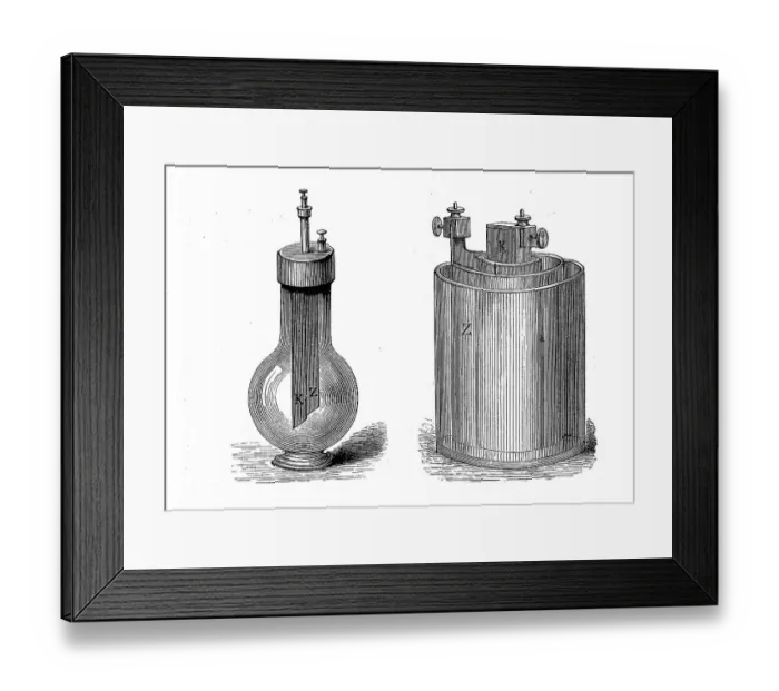 Framed Print : Electrical engineering, bottle element and Bunsen element, voltage source providing an electrical voltage of about 1, 9 V, Germany, 1876, Historic, digitally restored reproduction of an original 19th-century original Framed Print : Electrical engineering, bottle element and Bunsen element, voltage source providing an electrical voltage of about 1, 9 V, Germany, 1876, Historic, digitally restored reproduction of an original 19th-century original