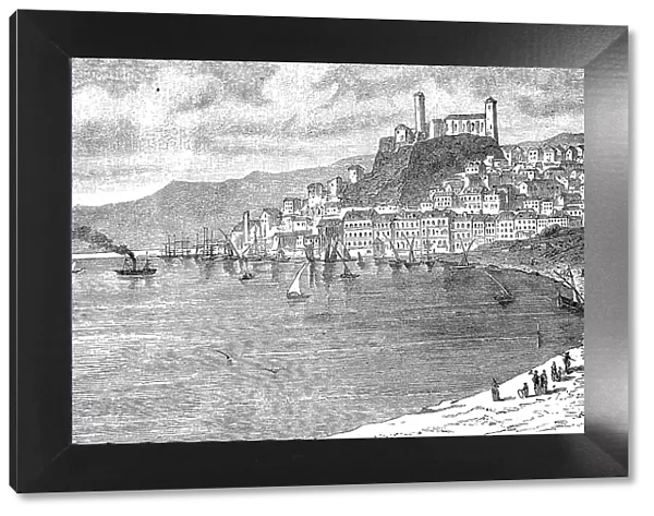 View of the city of Cannes in the South of France, France, in 1880, Historic, digitally restored reproduction of an original 19th century original