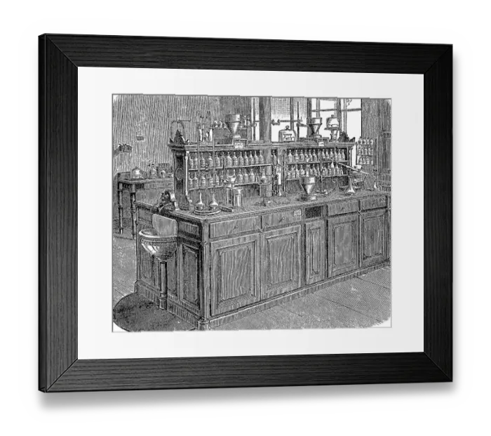 Framed Print : A work table in the chemical laboratory in Leipzig, Germany, in 1880, Historic, digitally restored reproduction of an original 19th-century original Framed Print : A work table in the chemical laboratory in Leipzig, Germany, in 1880, Historic, digitally restored reproduction of an original 19th-century original
