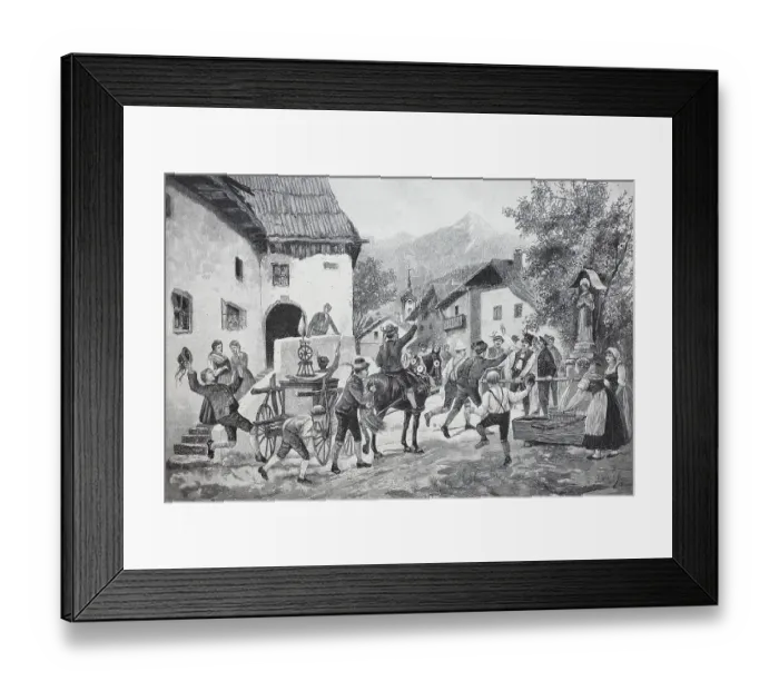 Framed Print : Wedding in Carinthia, Austria, Dowry, Procession through the village, Historic, digitally restored reproduction of an original 19th-century pattern Framed Print : Wedding in Carinthia, Austria, Dowry, Procession through the village, Historic, digitally restored reproduction of an original 19th-century pattern