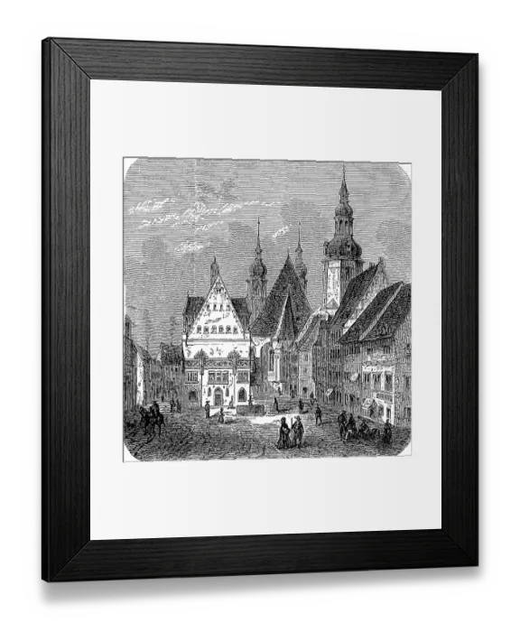Framed Print : The market place of Eisleben, Saxony-Anhalt, Germany, in 1883, Historic, digitally restored reproduction of an original 19th-century artwork Framed Print : The market place of Eisleben, Saxony-Anhalt, Germany, in 1883, Historic, digitally restored reproduction of an original 19th-century artwork