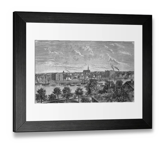 Framed Print : View of Eckernfoerde in Schleswig-Holstein, Germany, in 1885, Historic, digitally restored reproduction of an original 19th-century artwork