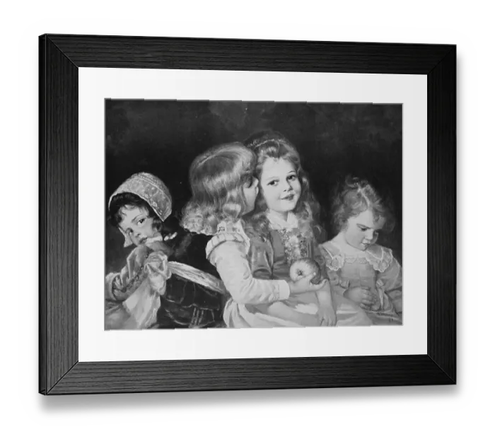 Framed Print : Four Girls Playing with an Apple, 1880, Germany, Historical, digital reproduction of an original 19th century painting, original date not known Framed Print : Four Girls Playing with an Apple, 1880, Germany, Historical, digital reproduction of an original 19th century painting, original date not known