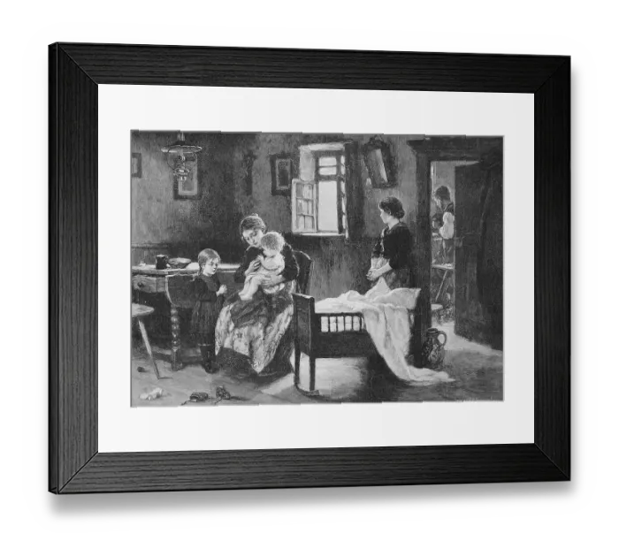 Framed Print : Evening Prayer in the Farmer's Parlour, the Bed is Already Prepared for the Baby, 1880, Germany, Historic, digital reproduction of an original 19th-century painting, original date unknown Framed Print : Evening Prayer in the Farmer's Parlour, the Bed is Already Prepared for the Baby, 1880, Germany, Historic, digital reproduction of an original 19th-century painting, original date unknown