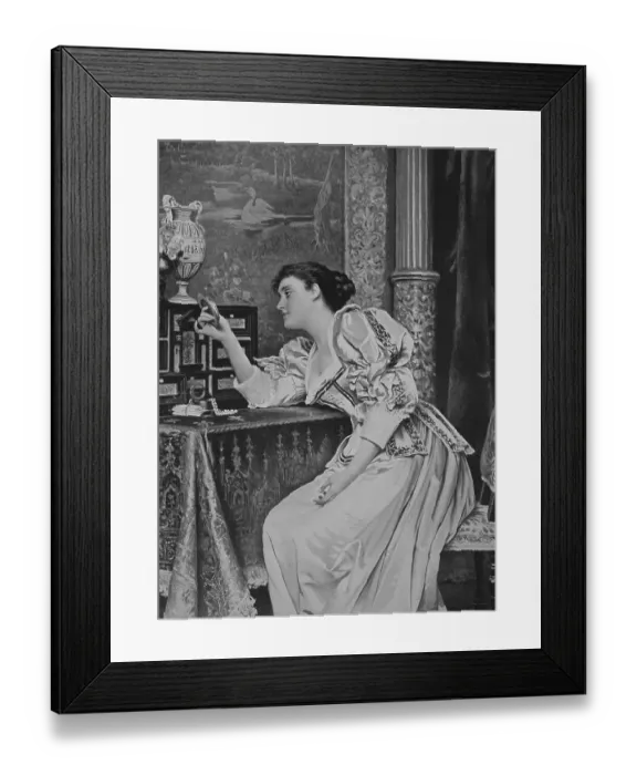 Framed Print : Love Memories, young woman contemplating thoughtfully a gift from a lover, 1880, Germany, Historic, digital reproduction of an original 19th century original, original date not known Framed Print : Love Memories, young woman contemplating thoughtfully a gift from a lover, 1880, Germany, Historic, digital reproduction of an original 19th century original, original date not known