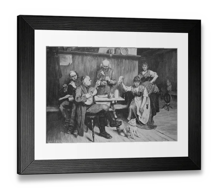 Framed Print : The little house dog disturbs the house music and the farmer's wife would like to chase him away, 1880, Germany, Historical, digital reproduction of an original 19th century original, original date unknown
