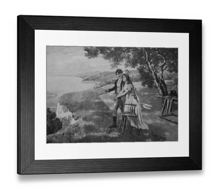 Framed Print : Summer retreat, young couple on the coast above the sea, in love, 1880, Germany, Historic, digital reproduction of an original 19th-century painting, original date not known Framed Print : Summer retreat, young couple on the coast above the sea, in love, 1880, Germany, Historic, digital reproduction of an original 19th-century painting, original date not known
