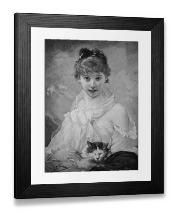 Framed Print : Young woman stroking her cat, 1880, Germany, Historical, digital reproduction of an original 19th century painting, original date not known Framed Print : Young woman stroking her cat, 1880, Germany, Historical, digital reproduction of an original 19th century painting, original date not known