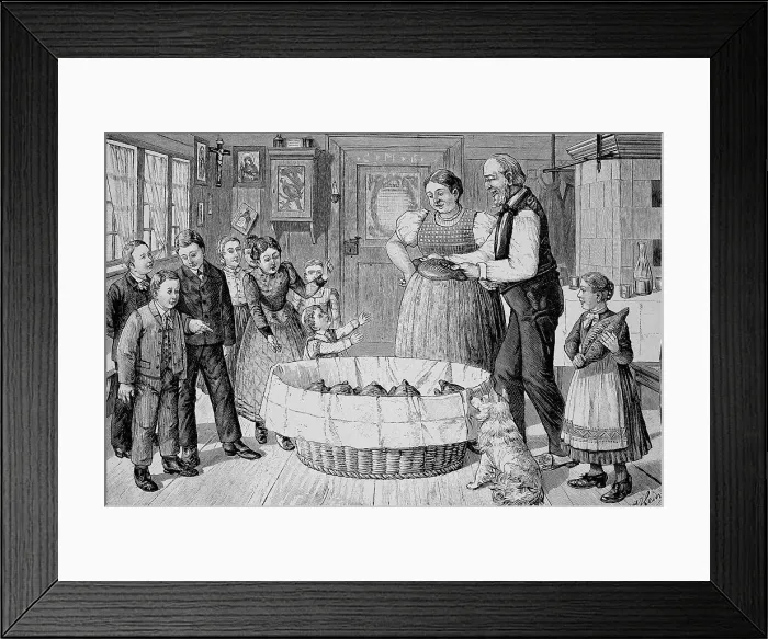 Framed Print : The Pfingswecken fetching in the Black Forest. Pfingstwecken are a flat bread in the shape of a dove, a traditional bread roll at Whitsun, Germany, Historic, digitally restored reproduction of an original from the 19th century Framed Print : The Pfingswecken fetching in the Black Forest. Pfingstwecken are a flat bread in the shape of a dove, a traditional bread roll at Whitsun, Germany, Historic, digitally restored reproduction of an original from the 19th century