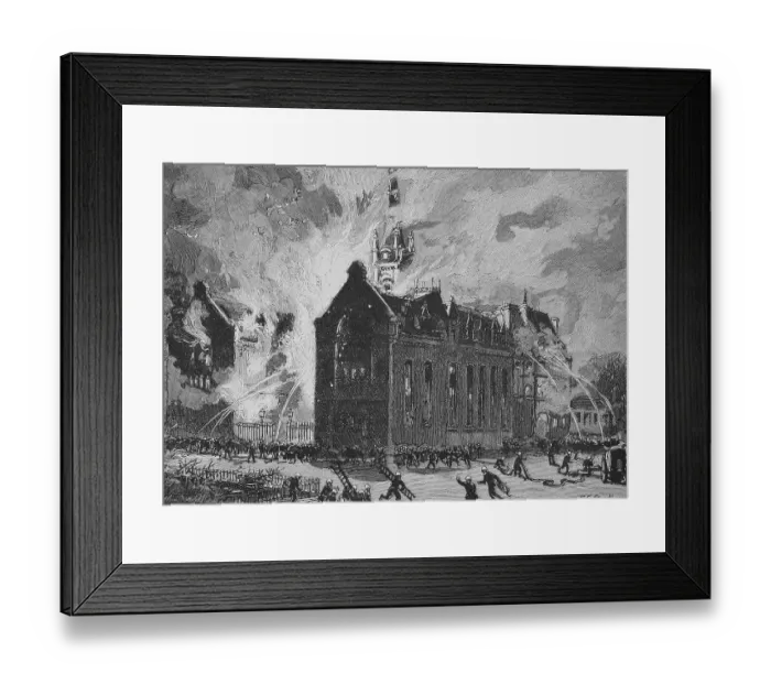 Framed Print : The fire at the Benedictine distillery in Fecamp, France, Historical, digitally restored reproduction of an original 19th-century artwork