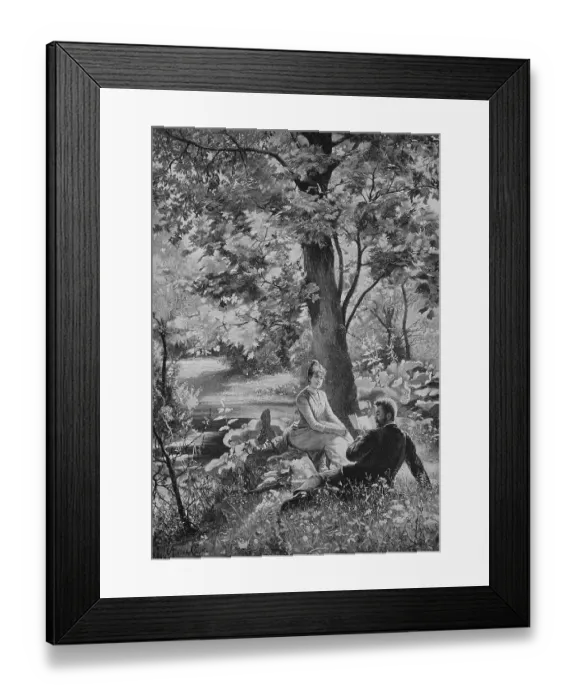 Framed Print : The romance novel, young couple lying in the meadow, spring atmosphere, he reads to her from a book, 1880, Germany, Historical, digital reproduction of an original 19th century original, original date not known Framed Print : The romance novel, young couple lying in the meadow, spring atmosphere, he reads to her from a book, 1880, Germany, Historical, digital reproduction of an original 19th century original, original date not known