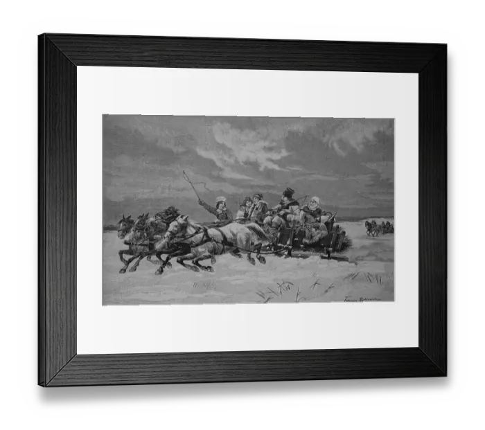Framed Print : Sleigh race on the return from the market, winter, four-in-hand, 1870, Russia, Historic, digital reproduction of an original 19th-century artwork, original date unknown Framed Print : Sleigh race on the return from the market, winter, four-in-hand, 1870, Russia, Historic, digital reproduction of an original 19th-century artwork, original date unknown