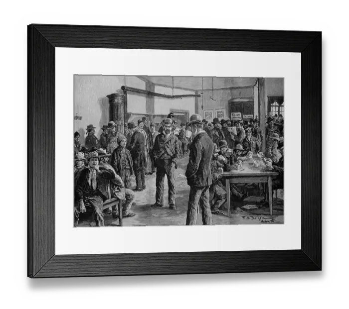 Framed Print : The Warming House for the Homeless in Munich, Bavaria, Germany, here the men's room, 1880, Historic, digital reproduction of an original 19th-century template, original date unknown Framed Print : The Warming House for the Homeless in Munich, Bavaria, Germany, here the men's room, 1880, Historic, digital reproduction of an original 19th-century template, original date unknown