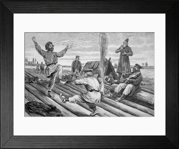 Framed Print : Russian rafters with a float on the river Pregel, Russia, Historic, digitally restored reproduction of an original 19th-century painting Framed Print : Russian rafters with a float on the river Pregel, Russia, Historic, digitally restored reproduction of an original 19th-century painting