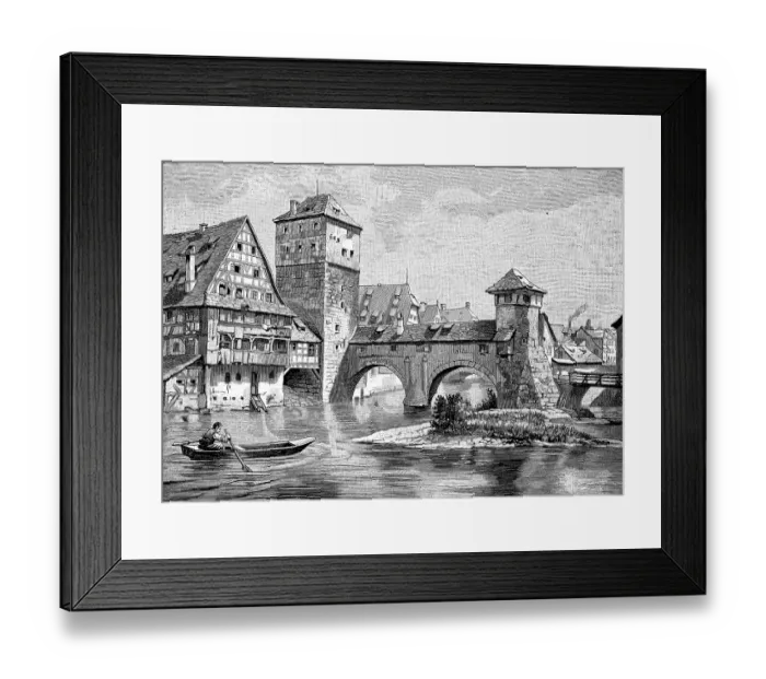 Framed Print : The Henkersteg Bridge in Nuremberg, Bavaria, Germany, 1880, Historic, digitally restored reproduction of an original 19th-century painting Framed Print : The Henkersteg Bridge in Nuremberg, Bavaria, Germany, 1880, Historic, digitally restored reproduction of an original 19th-century painting