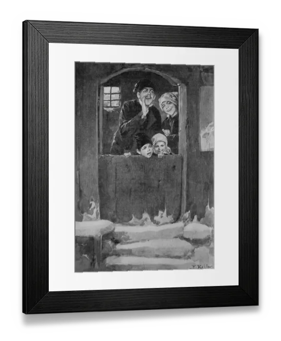 Framed Print : Prosit Neujahr, Family calls a greeting to the neighbours, 1880, Germany, Historic, digital reproduction of an original 19th-century template, original date not known Framed Print : Prosit Neujahr, Family calls a greeting to the neighbours, 1880, Germany, Historic, digital reproduction of an original 19th-century template, original date not known