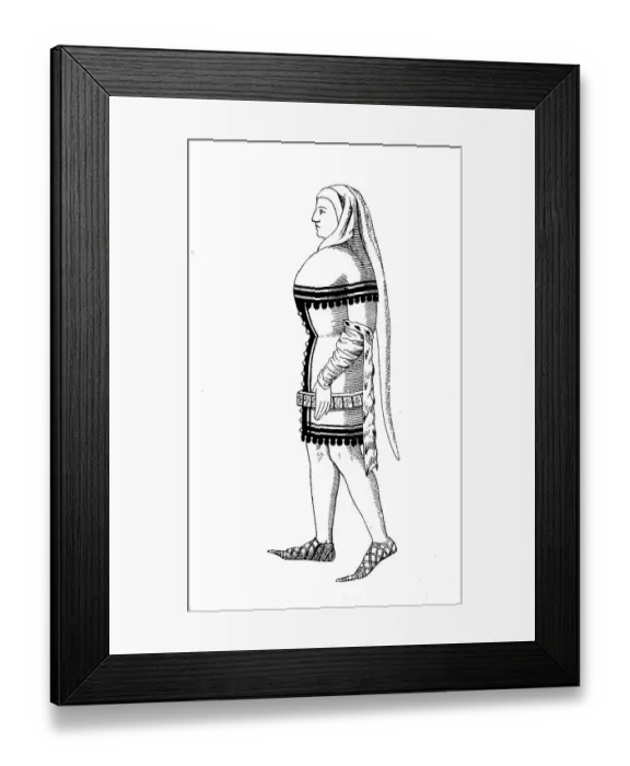 Framed Print : Nobleman's Costume with Gugel, A gugel was a type of hood with trailing lace, popular in medieval Germany, and hanging belt, France, c. 1365, Fashion History, Costume History, Historical, digital reproduction of an original 19th century pattern Framed Print : Nobleman's Costume with Gugel, A gugel was a type of hood with trailing lace, popular in medieval Germany, and hanging belt, France, c. 1365, Fashion History, Costume History, Historical, digital reproduction of an original 19th century pattern