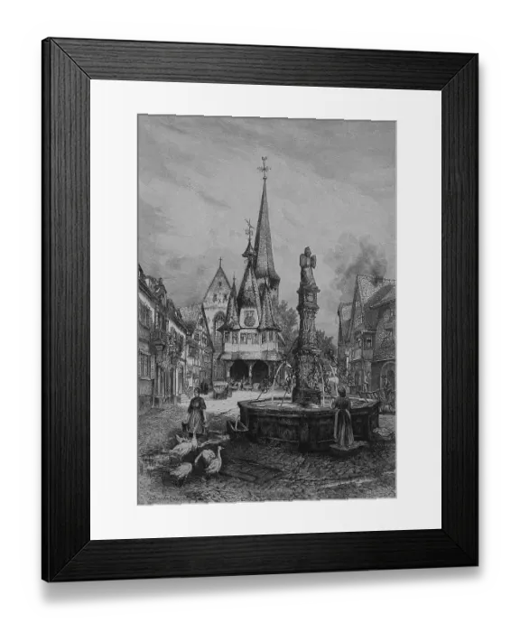 Framed Print : Market Square in Michelstadt, Germany, 1899, Historic, digital reproduction of an original 19th century painting, original date unknown Framed Print : Market Square in Michelstadt, Germany, 1899, Historic, digital reproduction of an original 19th century painting, original date unknown