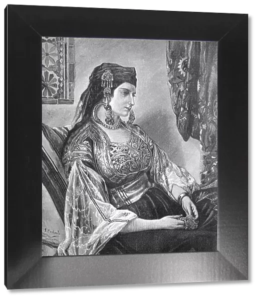 Jewish woman, noble Jewish woman in noble dress and with much jewellery, from Tangier, Morocco, Jewish woman, noble Jewish woman in noble dress and with much jewellery, from Tangier, Morocco, Historic, historical