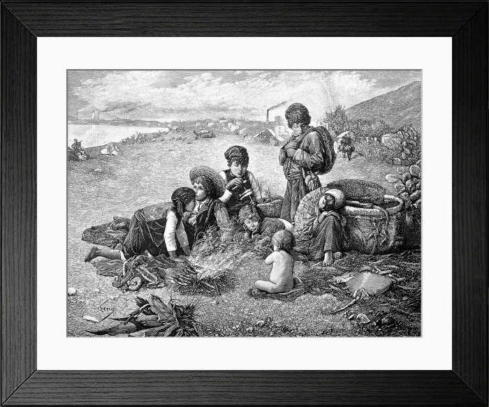 Framed Print : Children caught some small fish and roast them over the open fire on the beach, Malaga, Spain, Children caught some small fish and roast them over the open fire on the beach, Spain, Historic, historical Framed Print : Children caught some small fish and roast them over the open fire on the beach, Malaga, Spain, Children caught some small fish and roast them over the open fire on the beach, Spain, Historic, historical