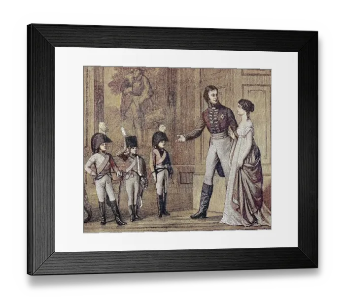 Framed Print : On Christmas Eve in 1803, Frederick William III presented the Crown Prince in the uniform of the Garde du Corps, Prince William in the uniform as a hussar and Prince Frederick Louis as a dragoon in the uniforms given to him at Christmas, Germany Framed Print : On Christmas Eve in 1803, Frederick William III presented the Crown Prince in the uniform of the Garde du Corps, Prince William in the uniform as a hussar and Prince Frederick Louis as a dragoon in the uniforms given to him at Christmas, Germany