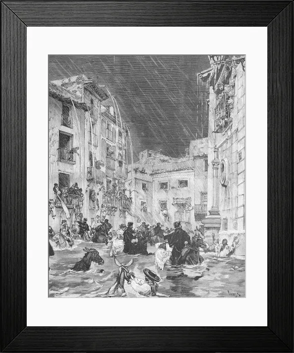 Framed Print : The flood in Murcia, rescue of the inhabitants in the district of San Benito, Spain, Historic, historical, digitally improved reproduction of an original from the 19th century, digitally restored reproduction of an original from the 19th century Framed Print : The flood in Murcia, rescue of the inhabitants in the district of San Benito, Spain, Historic, historical, digitally improved reproduction of an original from the 19th century, digitally restored reproduction of an original from the 19th century