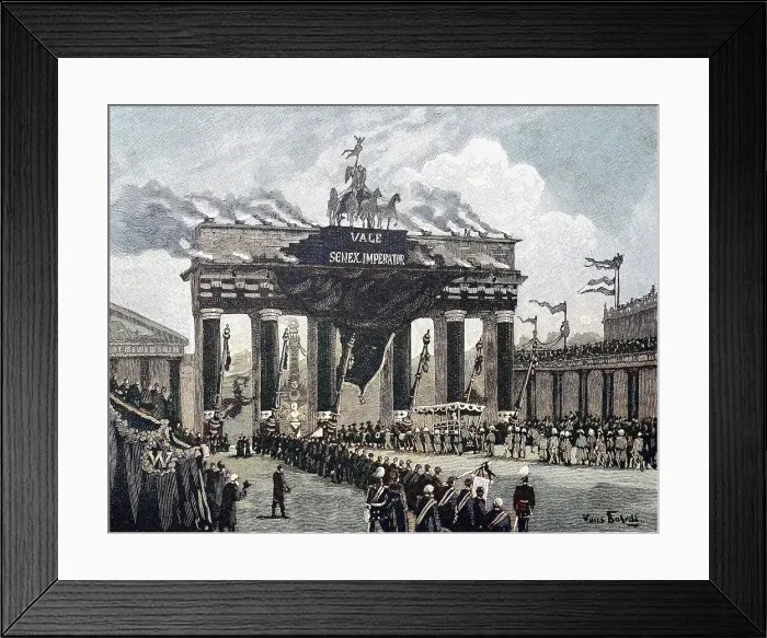 Framed Print : A funeral procession at the Brandenburg Gate, Berlin, Germany, funeral procession of the German Emperor Wilhelm I. 1888, digitally restored reproduction of a 19th century original, exact original date unknown Framed Print : A funeral procession at the Brandenburg Gate, Berlin, Germany, funeral procession of the German Emperor Wilhelm I. 1888, digitally restored reproduction of a 19th century original, exact original date unknown