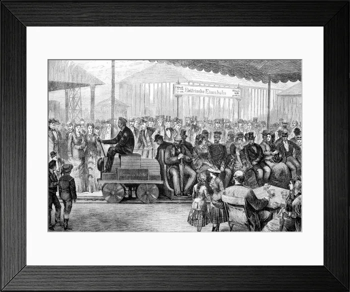 Framed Print : Die elektrische Eisenbahn auf der Gewerbeausstellung in Berlin, by Simon und Halske, Germany, The electric railway at the trade exhibition in Berlin, by Simon und Halske, Germany, Historisch, historical Framed Print : Die elektrische Eisenbahn auf der Gewerbeausstellung in Berlin, by Simon und Halske, Germany, The electric railway at the trade exhibition in Berlin, by Simon und Halske, Germany, Historisch, historical
