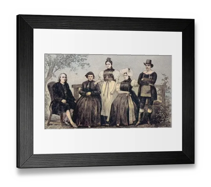 Framed Print : People from the Black Forest in their folk costumes, 1870, Germany, digitally restored reproduction of an original 19th century painting, exact original date unknown Framed Print : People from the Black Forest in their folk costumes, 1870, Germany, digitally restored reproduction of an original 19th century painting, exact original date unknown