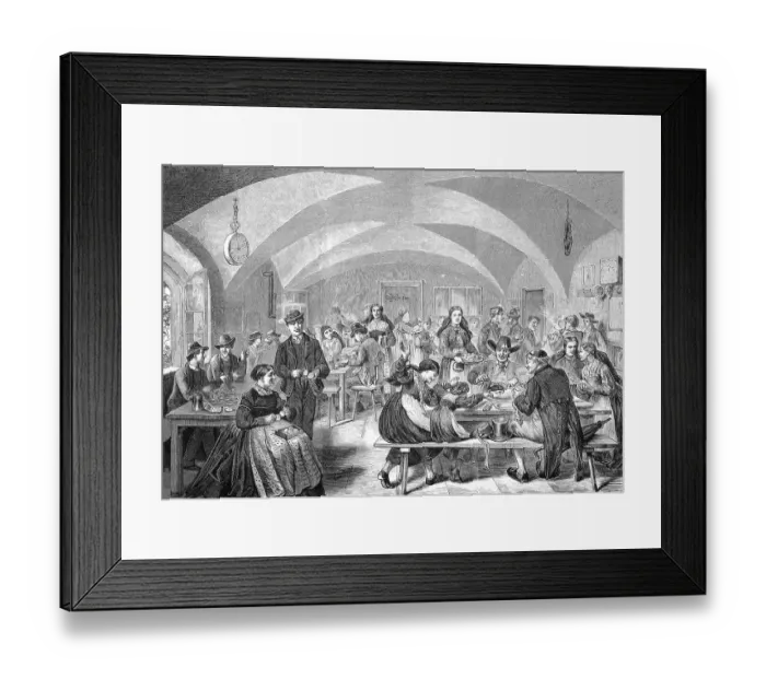 Framed Print : Eine Brauhausstube, Wirtshaus mit Gaesten in Salzburg, Austria, a brewery parlor, inn with guests in Salzburg, Austria, Historisch, historical, digitally improved reproduction of an original from the 19th century Framed Print : Eine Brauhausstube, Wirtshaus mit Gaesten in Salzburg, Austria, a brewery parlor, inn with guests in Salzburg, Austria, Historisch, historical, digitally improved reproduction of an original from the 19th century