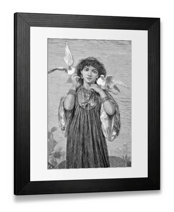 Framed Print : Girl with White Doves from the Banks of the Nile, 1880, Egypt, digitally restored reproduction of an original 19th-century original Framed Print : Girl with White Doves from the Banks of the Nile, 1880, Egypt, digitally restored reproduction of an original 19th-century original