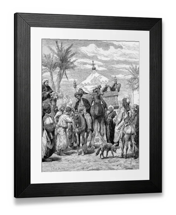 Framed Print : The landlord returns from the pilgrimage in 1879 from Mecca and is greeted by his subjects, camel with a travelling litter, Egypt, digitally restored reproduction of an original from the 19th century Framed Print : The landlord returns from the pilgrimage in 1879 from Mecca and is greeted by his subjects, camel with a travelling litter, Egypt, digitally restored reproduction of an original from the 19th century
