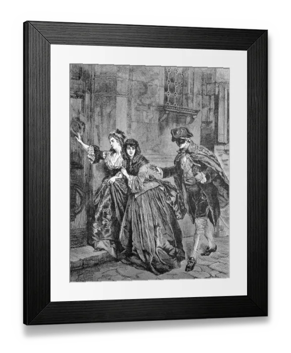 Framed Print : Two woman and a man walking home after the carnival ball, 1880, Germany, digitally restored reproduction of an original 19th-century print Framed Print : Two woman and a man walking home after the carnival ball, 1880, Germany, digitally restored reproduction of an original 19th-century print