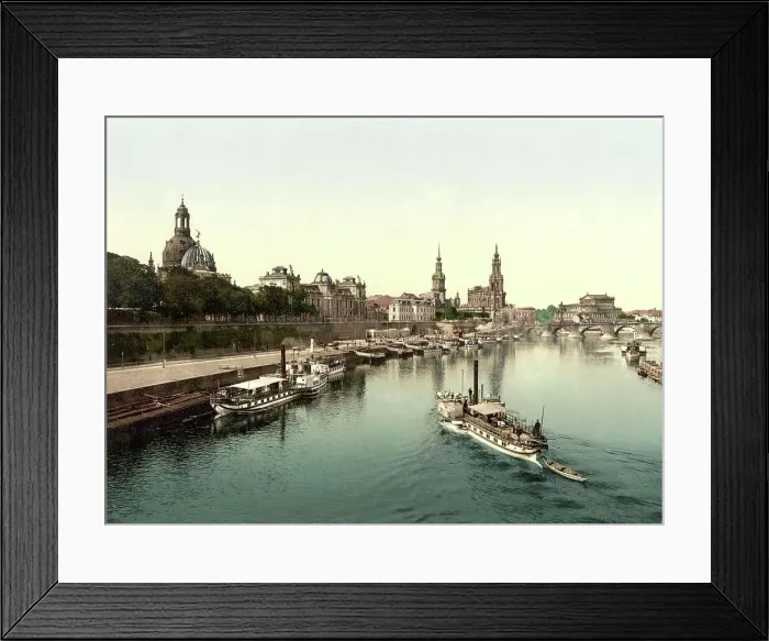 Framed Print : The Karola Bridge and the Old Town of Dresden in Saxony, Germany, Historic, digitally restored reproduction of a photochromic print from the 1890s Framed Print : The Karola Bridge and the Old Town of Dresden in Saxony, Germany, Historic, digitally restored reproduction of a photochromic print from the 1890s
