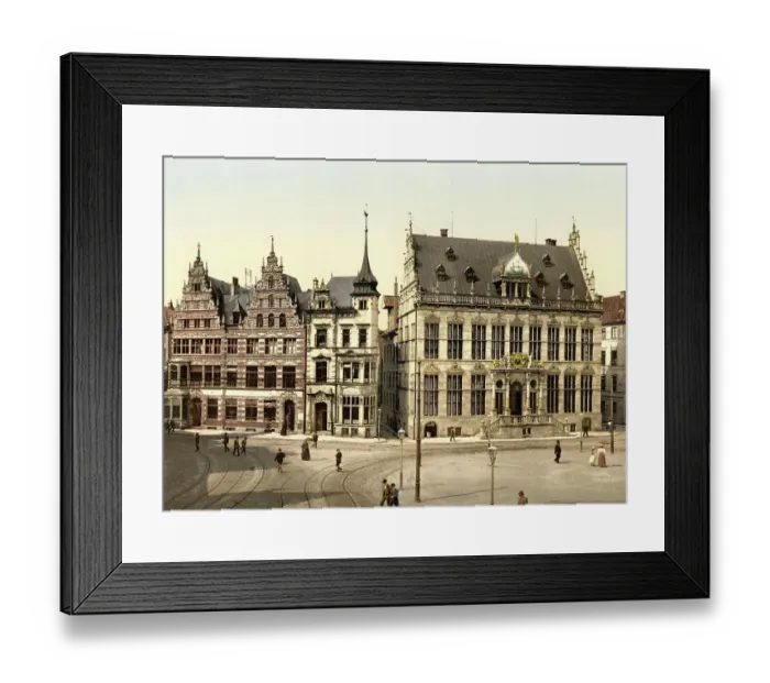 Framed Print : Old Town of Bremen, Germany, Historic, digitally restored reproduction of a photochromic print from the 1890s Framed Print : Old Town of Bremen, Germany, Historic, digitally restored reproduction of a photochromic print from the 1890s