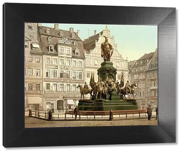 Victory Monument, Monument in Leipzig, Saxony, Germany, Historical, digitally restored reproduction of a photochrome print from the 1890s