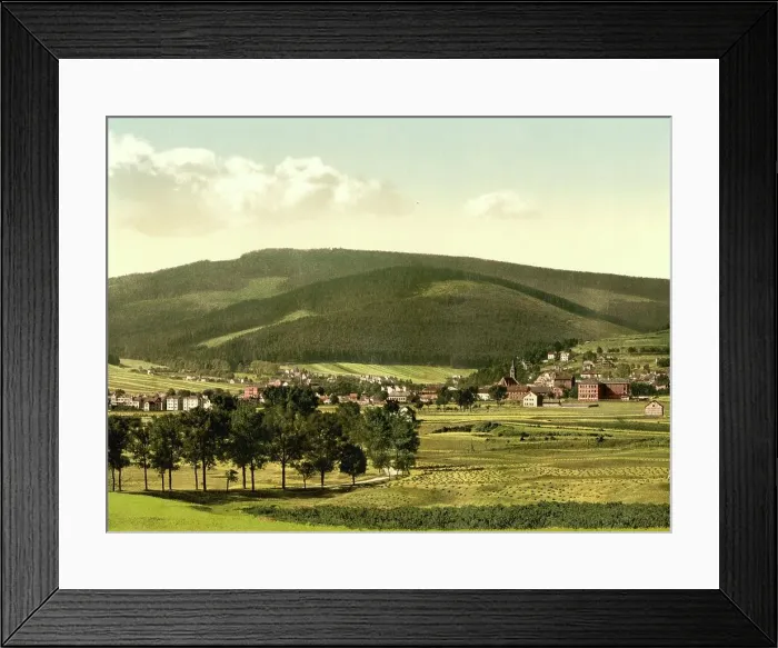 Framed Print : Ilmenau and the mountain Kikelhahn, Thuringia, Germany, Historic, digitally restored reproduction of a photochrome print from the 1890s Framed Print : Ilmenau and the mountain Kikelhahn, Thuringia, Germany, Historic, digitally restored reproduction of a photochrome print from the 1890s