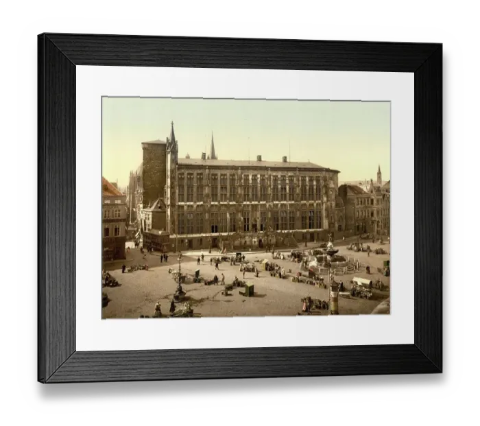 Framed Print : City Hall and Market Place of Aachen, North Rhine-Westphalia, Germany, Historic, Photochrome print from the 1890s Framed Print : City Hall and Market Place of Aachen, North Rhine-Westphalia, Germany, Historic, Photochrome print from the 1890s