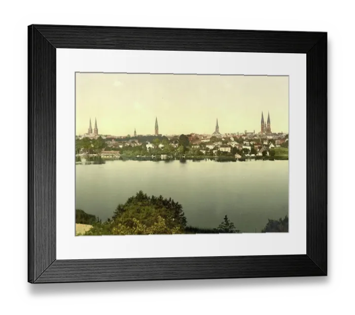 Framed Print : View of Luebeck, Schleswig-Holstein, Germany, Historic, Photochrome print from the 1890s Framed Print : View of Luebeck, Schleswig-Holstein, Germany, Historic, Photochrome print from the 1890s