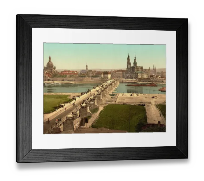 Framed Print : The Old Town of Dresen and the Elbe Bridge, Saxony, Germany, Historical, Photochrome print from the 1890s Framed Print : The Old Town of Dresen and the Elbe Bridge, Saxony, Germany, Historical, Photochrome print from the 1890s