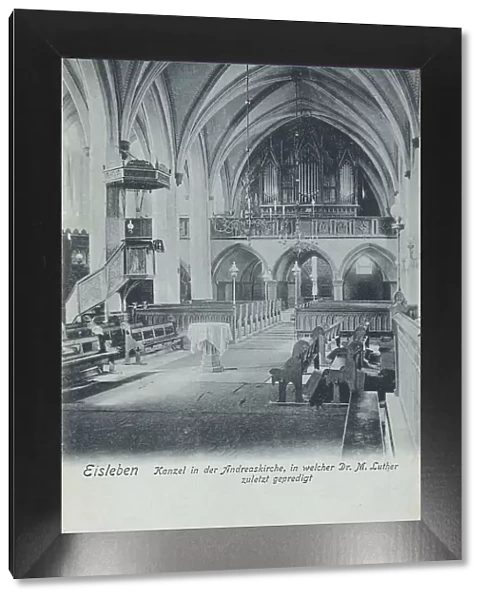 St. Andrew's Church, pulpit, Eisleben, Mansfeld-Suedharz county, Saxony-Anhalt, Germany, view from around 1910, digital reproduction of a historical postcard, from that time, exact date unknown