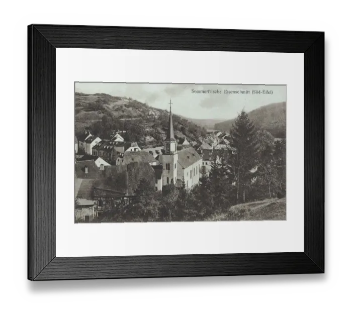 Framed Print : Eisenschmitt in the southern Eifel, district of Bernkastel-Wittlich in Rhineland-Palatinate, Germany, view from around 1910, digital reproduction of a historical postcard, from that time, exact date unknown Framed Print : Eisenschmitt in the southern Eifel, district of Bernkastel-Wittlich in Rhineland-Palatinate, Germany, view from around 1910, digital reproduction of a historical postcard, from that time, exact date unknown