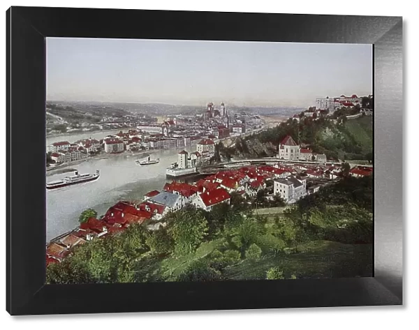 Historical photo of Passau, Bavaria, Germany, historical, digitally restored reproduction of a 19th century original